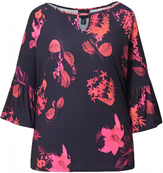 Ulla Popken Botanical Print Cold Shoulder Top Black - T-särgid - 