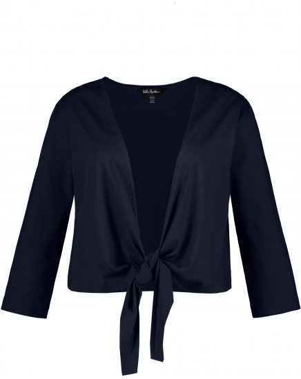 Ulla Popken Versatile Surplice Wrap Tie Hem Bolero Top Navy - T-särgid - 