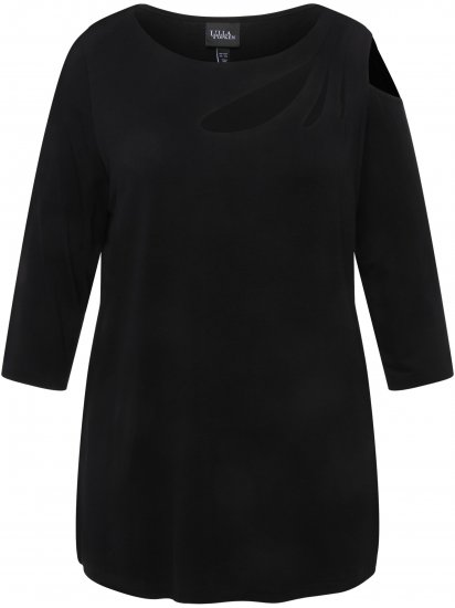 Ulla Popken Asymmetric Petal Cutouts A-line Fit Stretch Knit Top Black - T-särgid - 
