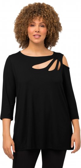 Ulla Popken Asymmetric Petal Cutouts A-line Fit Stretch Knit Top Black - T-särgid - 