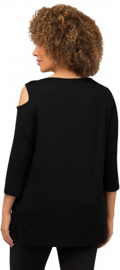 Ulla Popken Asymmetric Petal Cutouts A-line Fit Stretch Knit Top Black - T-särgid - 