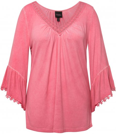 Ulla Popken Trumpet Sleeve Cold Dyed Tee Dark Pink - Trükitud/pildiga T-särgid naistele - 