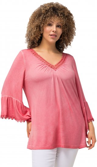 Ulla Popken Trumpet Sleeve Cold Dyed Tee Dark Pink - Trükitud/pildiga T-särgid naistele - 