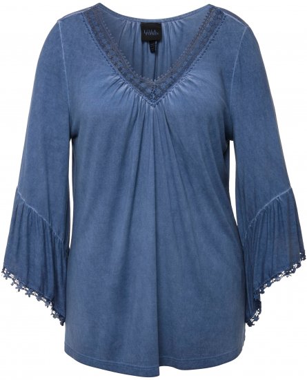 Ulla Popken Trumpet Sleeve Cold Dyed Tee Dove Blue - Trükitud/pildiga T-särgid naistele - 