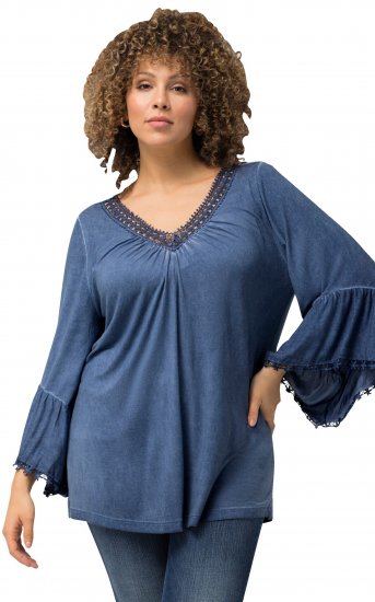 Ulla Popken Trumpet Sleeve Cold Dyed Tee Dove Blue - Trükitud/pildiga T-särgid naistele - 