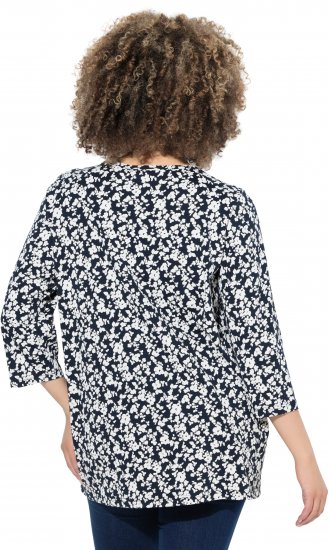 Ulla Popken Floral 3/4 Sleeve V-Neck A-Line Tee Navy - T-särgid - 