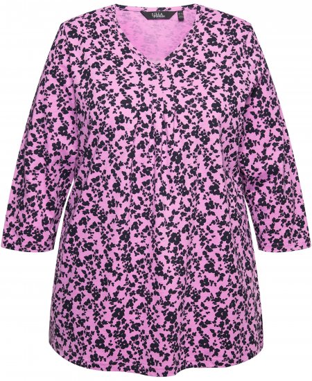 Ulla Popken Floral 3/4 Sleeve V-Neck A-Line Tee Amethyst - T-särgid - 