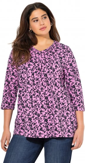 Ulla Popken Floral 3/4 Sleeve V-Neck A-Line Tee Amethyst - T-särgid - 