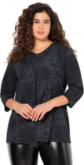 Ulla Popken Animal Print 3/4 Sleeve V-Neck Tee Black - T-särgid - 