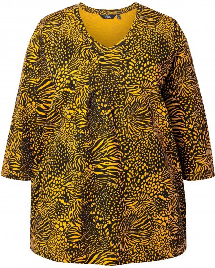 Ulla Popken Animal Print 3/4 Sleeve V-Neck Tee Neon Orange - T-särgid - 