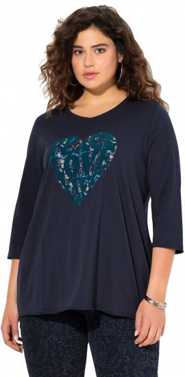 Ulla Popken Peace Love Life 3/4 Sleeve Graphic Tee Navy - T-särgid - 