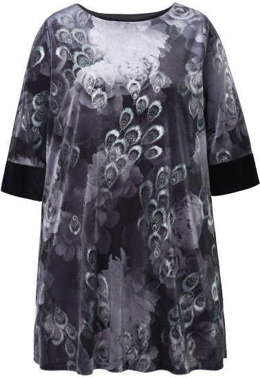 Ulla Popken Velvet Peacock Feather 3/4 Sleeve Tunic Blouse Black - T-särgid - 