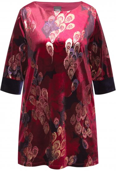 Ulla Popken Velvet Peacock Feather 3/4 Sleeve Tunic Blouse Wine Red - T-särgid - 