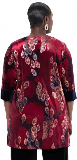 Ulla Popken Velvet Peacock Feather 3/4 Sleeve Tunic Blouse Wine Red - T-särgid - 