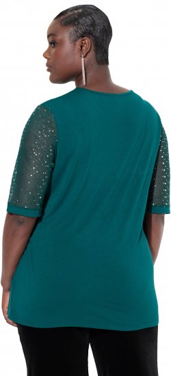 Ulla Popken Sequined Mesh Sleeve Blouse Dark Green - T-särgid - 