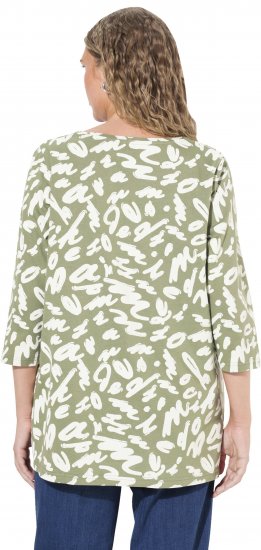 Ulla Popken Scribble Print Square Neck 3/4 Sleeve Tee Sage Green - Trükitud/pildiga T-särgid naistele - 