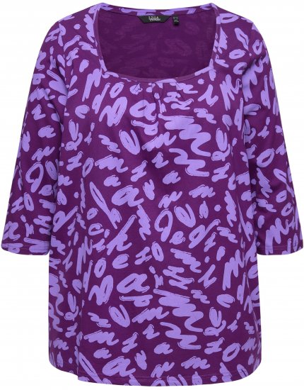 Ulla Popken Scribble Print Square Neck 3/4 Sleeve Tee Violet - Trükitud/pildiga T-särgid naistele - 