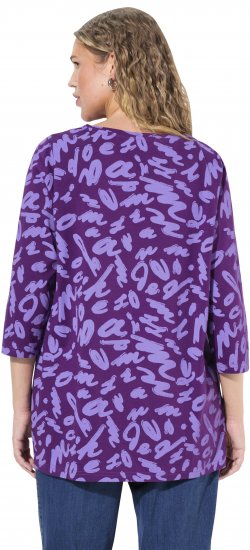Ulla Popken Scribble Print Square Neck 3/4 Sleeve Tee Violet - Trükitud/pildiga T-särgid naistele - 