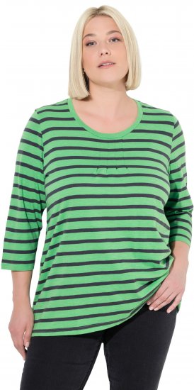 Ulla Popken Striped 3/4 Sleeve A-Line Tee Apple Green - T-särgid - 