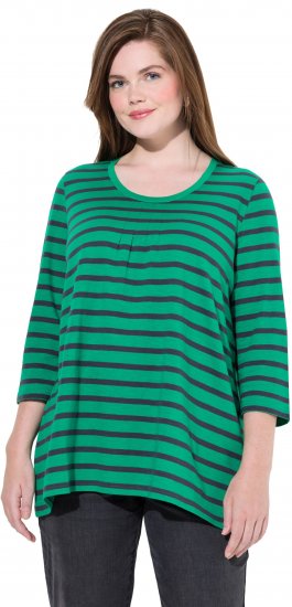 Ulla Popken Striped 3/4 Sleeve A-Line Tee Moss Green - T-särgid - 