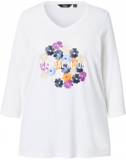 Ulla Popken Casual Mood Floral V-Neck Tee Off-White - T-särgid - 