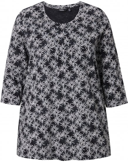 Ulla Popken Graphic Flower A-Line 3/4 Sleeve Tee Black - T-särgid - 