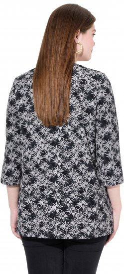 Ulla Popken Graphic Flower A-Line 3/4 Sleeve Tee Black - T-särgid - 
