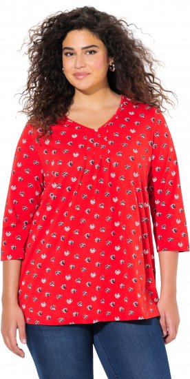 Ulla Popken Minimal Floral Print 3/4 Sleeve Tee Neon Red - Trükitud/pildiga T-särgid naistele - 