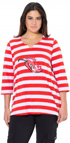 Ulla Popken Chilli Pepper Sequined 3/4 Sleeve Graphic Tee Light Red - Ulla Popken - 
