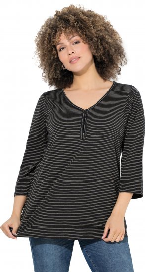 Ulla Popken Glitter Stripe 3/4 Sleeve Tee Anthracite - Trükitud/pildiga T-särgid naistele - 