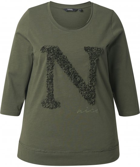 Ulla Popken Textured Lettering 3/4 Sleeve Tee Olive - Trükitud/pildiga T-särgid naistele - 