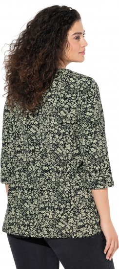 Ulla Popken Pleated Floral Print 3/4 Sleeve Tee Pond Green - Trükitud/pildiga T-särgid naistele - 