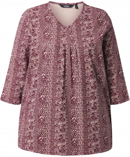 Ulla Popken Mixed Pattern Stripe 3/4 Sleeve Tee Dark Cherry Red - T-särgid - 