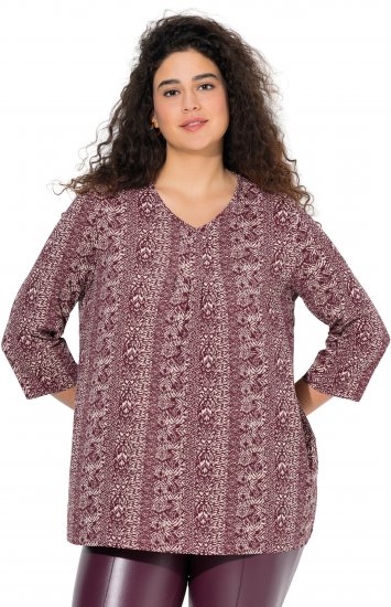 Ulla Popken Mixed Pattern Stripe 3/4 Sleeve Tee Dark Cherry Red - T-särgid - 