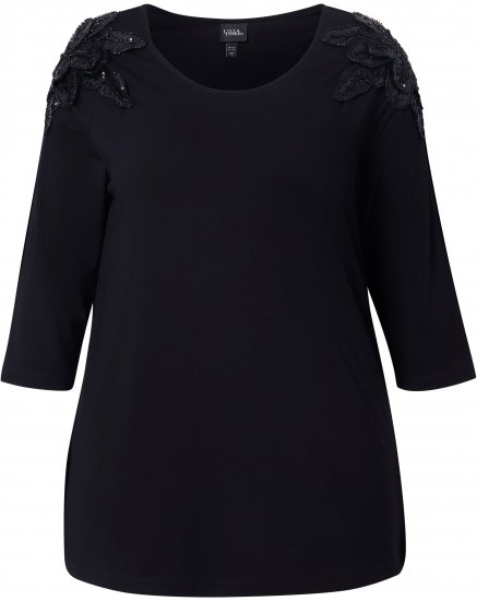 Ulla Popken Flower Epaulet 3/4 Sleeve Top Black - Trükitud/pildiga T-särgid naistele - 
