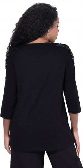 Ulla Popken Flower Epaulet 3/4 Sleeve Top Black - Trükitud/pildiga T-särgid naistele - 