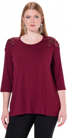 Ulla Popken Flower Epaulet 3/4 Sleeve Top Dark Cherry Red - Trükitud/pildiga T-särgid naistele - 