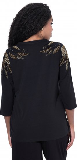 Ulla Popken Feather Beadwork 3/4 Sleeve Top Black - Trükitud/pildiga T-särgid naistele - 