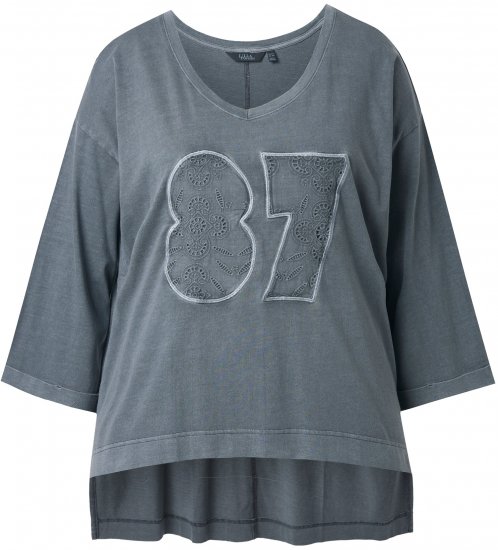 Ulla Popken 87 Applique Oversized Long Sleeve Tee Graphite Grey - T-särgid - 
