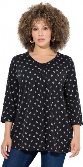 Ulla Popken Flower Print 3/4 Sleeve Tee Black - T-särgid - 