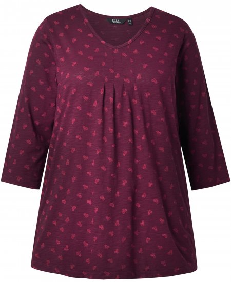 Ulla Popken Flower Print 3/4 Sleeve Tee Dark Ruby - T-särgid - 
