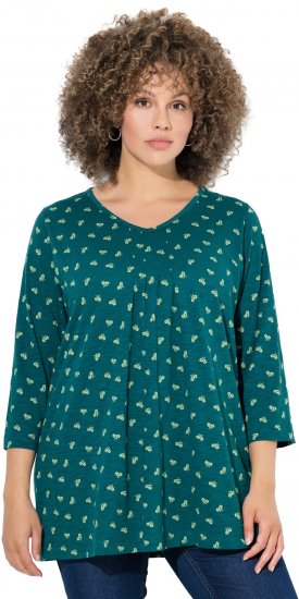 Ulla Popken Flower Print 3/4 Sleeve Tee Teal Green - T-särgid - 
