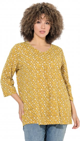 Ulla Popken Graphic Print Pleated 3/4 Sleeve Tee Mocha Brown - T-särgid - 