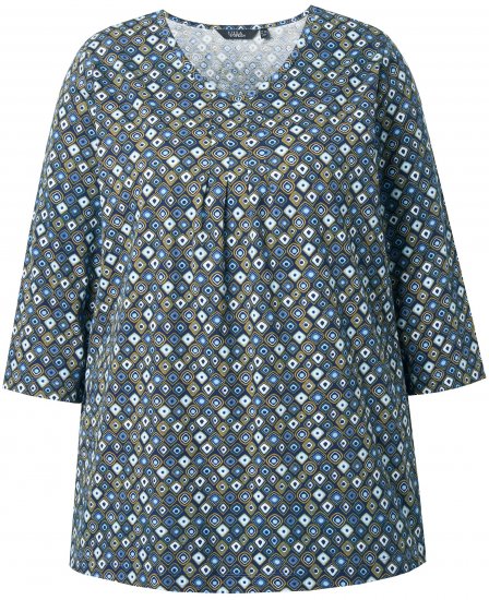 Ulla Popken Graphic Print Pleated 3/4 Sleeve Tee Atlantic Blue - T-särgid - 