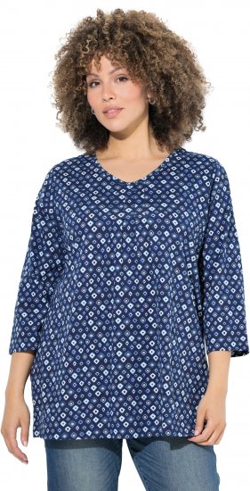 Ulla Popken Graphic Print Pleated 3/4 Sleeve Tee Blue - T-särgid - 