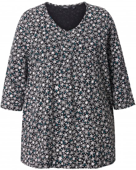 Ulla Popken Snowflake Print 3/4 Sleeve Tee Black - T-särgid - 