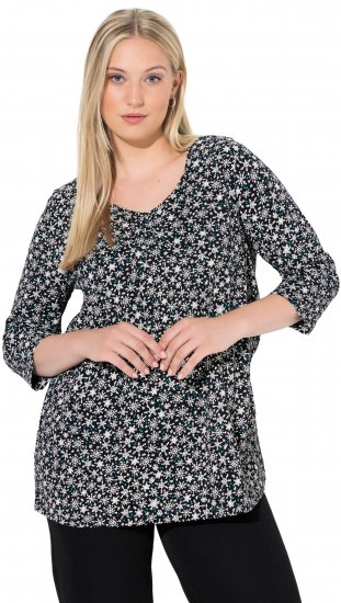 Ulla Popken Snowflake Print 3/4 Sleeve Tee Black - T-särgid - 