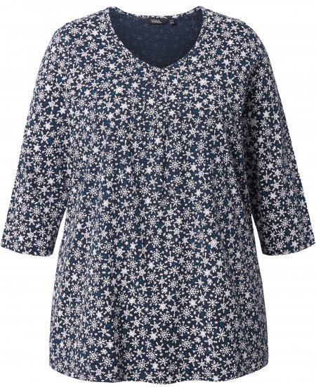 Ulla Popken Snowflake Print 3/4 Sleeve Tee Navy - T-särgid - 