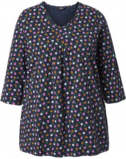 Ulla Popken Gingerbread Print 3/4 Sleeve Tee Navy - T-särgid - 