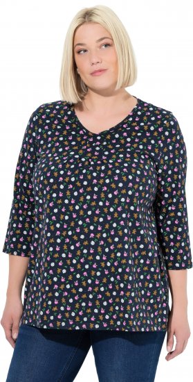 Ulla Popken Gingerbread Print 3/4 Sleeve Tee Navy - T-särgid - 